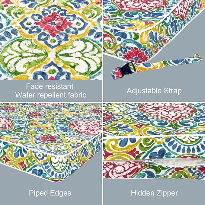 LVTXIII Patio Chair Cushions 22"x22"x3", Water-Repellent Outdoor Seat Cushions for Patio Furniture, Square Chair Pads with Ties for Home Garden Decoration, Set of 2, Damask Red-VerdiqueGarden