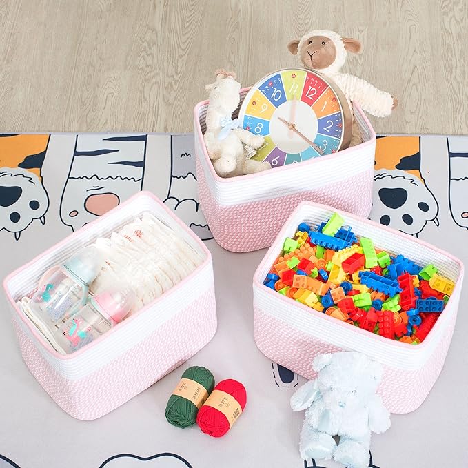 MINTWOOD Design Storage Basket for Shelves, Decorative Baskets for Organizing, Book Basket, Storage Cube Bin Box, Woven Closet Organizer, Pantry Closet and Shoe Basket, Light Pink-VerdiqueGarden