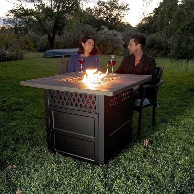 DualHeat by Endless Summer, The Harris, 38" Square Propane Gas Outdoor Fire Pit/Patio Heater-VerdiqueGarden
