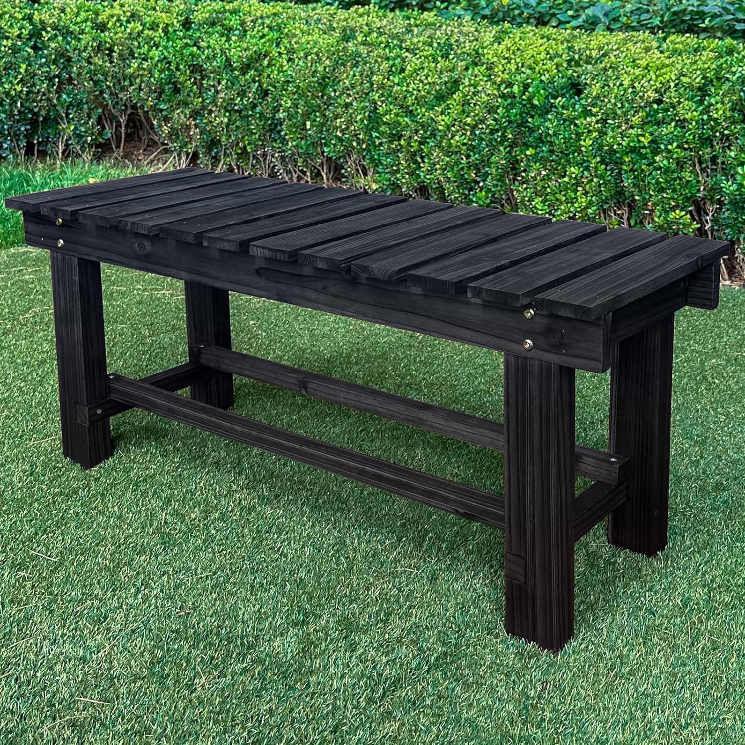 Outdoor Garden Bench, 2-Person Wood Patio Bench Weatherproof Outdoor Backless Bench, Anti-Corrosion and Anti-Rust Garden Benches for Garden Lawn Porch Park Backyard (Black,35.5''/90cm)-VerdiqueGarden