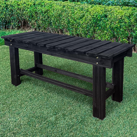 Outdoor Garden Bench, 2-Person Wood Patio Bench Weatherproof Outdoor Backless Bench, Anti-Corrosion and Anti-Rust Garden Benches for Garden Lawn Porch Park Backyard (Black,35.5''/90cm)-VerdiqueGarden