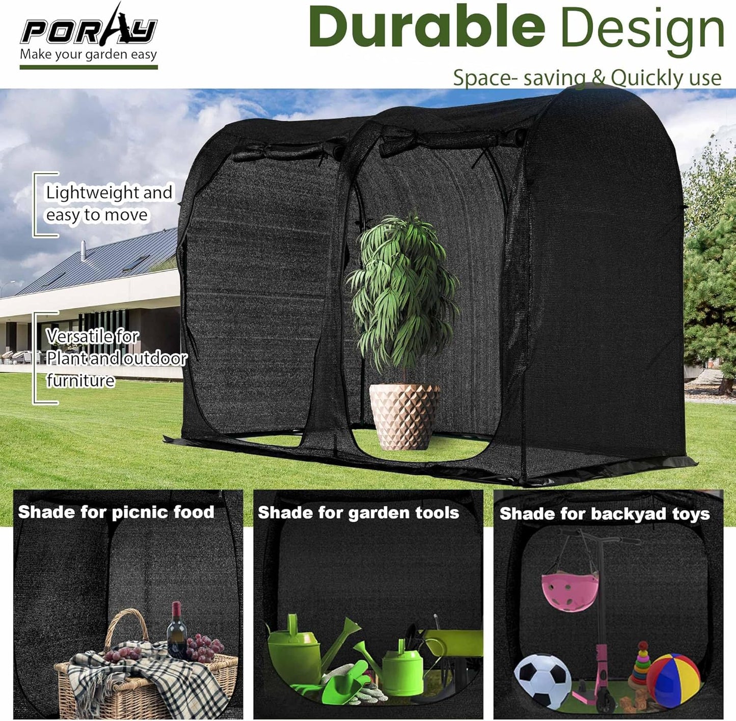Large Tunnel 8.2'x4' Sunshade Cloth Gardening Net,Easy Set up 6FT Tall Crops Shade Net Cover, UV Resistant Plant 80% Sunblock Net for Vegetables,Fruits and Mini Flower Pot with Stakes and Carry-VerdiqueGarden