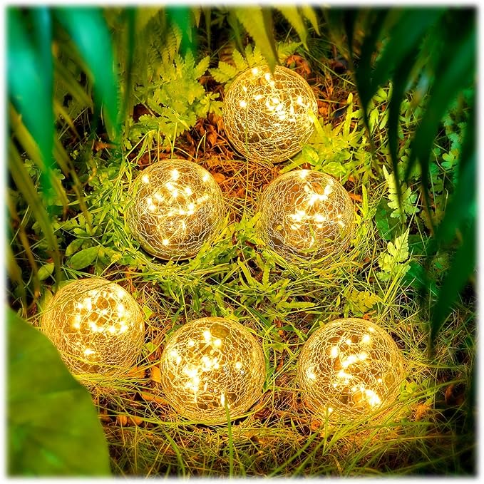 Honoson 3.9 Inch Solar Globe Lights Outdoor Waterproof, Solar Balls for Garden Cracked Glass Ball, Ground Landscape Garden Decor for Patio and Yard Lawn Backyard (6 Pieces)-VerdiqueGarden