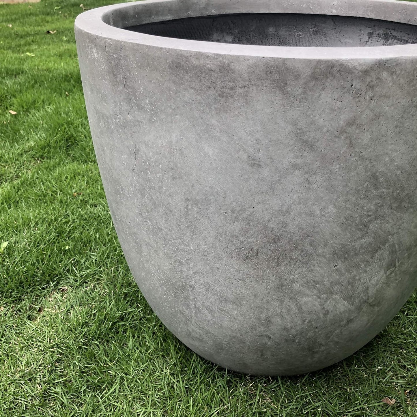 Kante 14 Inch Dia Round Concrete Planter, Indoor Outdoor Large Plant Pot with Drainage Hole and Rubber Plug for Home Patio Garden, Natural Concrete-VerdiqueGarden