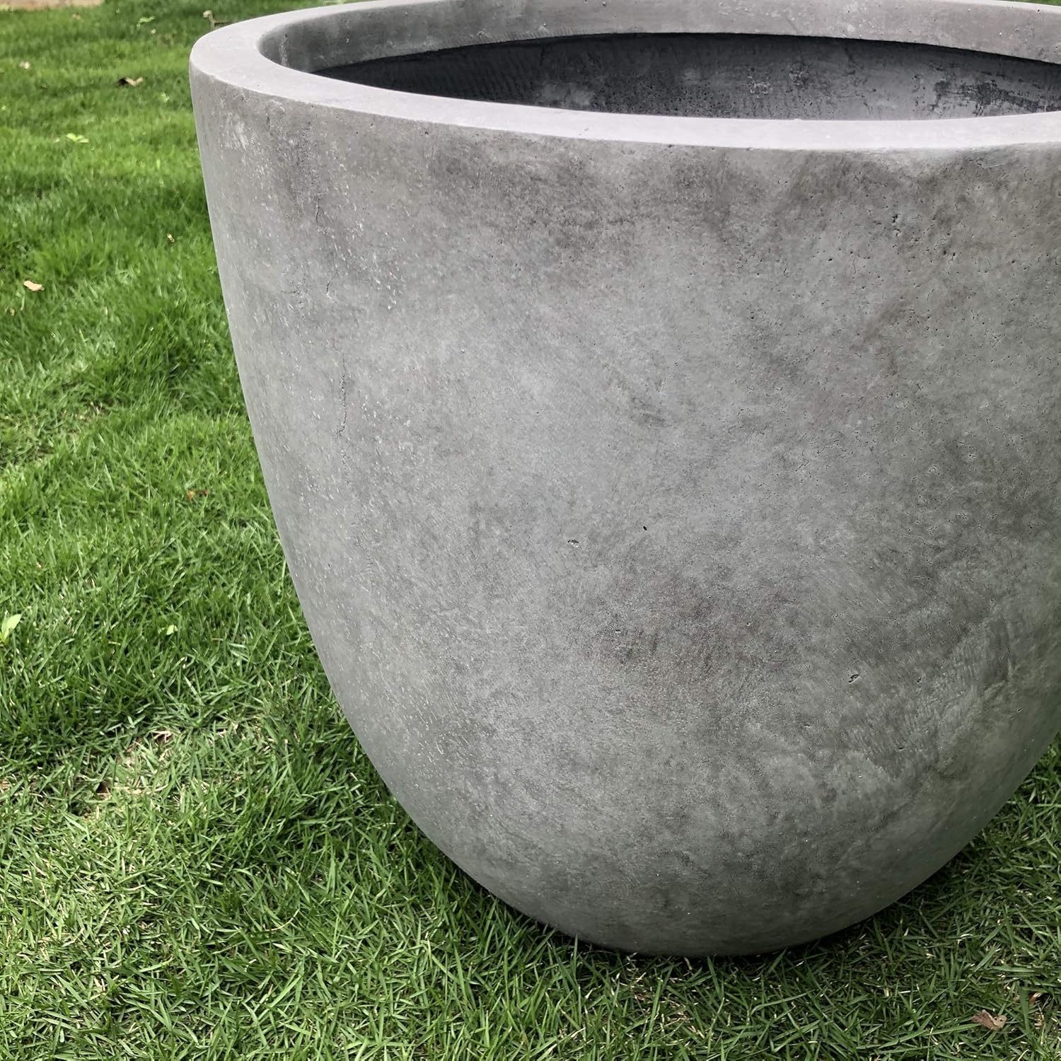 Kante 14 Inch Dia Round Concrete Planter, Indoor Outdoor Large Plant Pot with Drainage Hole and Rubber Plug for Home Patio Garden, Natural Concrete-VerdiqueGarden