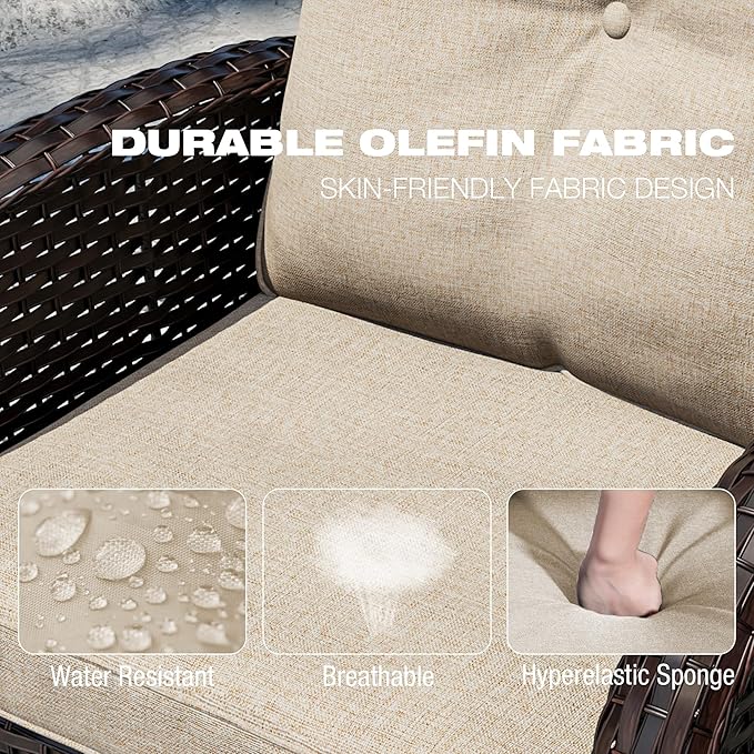 Joyside 9 Piece Patio Furniture Set, Outdoor Wicker Conversation Sets with Swivel Rocker Chairs and Sofa, Thick Cushion, Rattan Patio Sectional for Porch, Deck Use (Brown/Beige, 9 PCS)-VerdiqueGarden