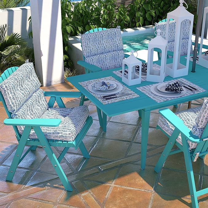 LVTXIII Outdoor High Back Chair Cushions, Seasonal Replacement Adirondack Chair Cushion with Ties, Patio Waterproof Seat Cushions for Home Garden Use (22” W x 20” D, Set of 2, Pebble Blue)-VerdiqueGarden