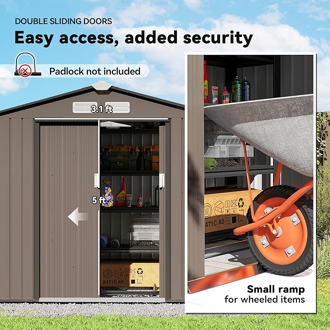 Outsunny 7' x 4' Outdoor Storage Shed, Garden Tool Metal Shed with Foundation Kit, Double Lockable Door, Air Vents and Sloping Roof, for Backyard, Patio, Lawn, Brown-VerdiqueGarden