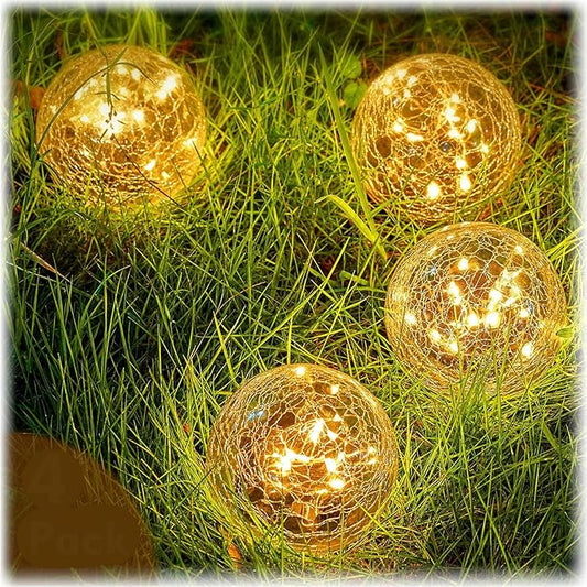 Honoson 4.7 Inch Solar Globe Lights Outdoor Waterproof, Solar Balls for Garden Cracked Glass Ball, Ground Landscape Garden Decor for Patio and Yard Lawn Backyard (4 Pieces)-VerdiqueGarden