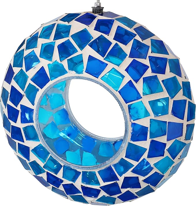 Sunnydaze 6-Inch Glass Mosaic Hanging Bird Feeder for Outdoors - Fly-Through Wild Bird Feeder - Blue Mosaic-VerdiqueGarden