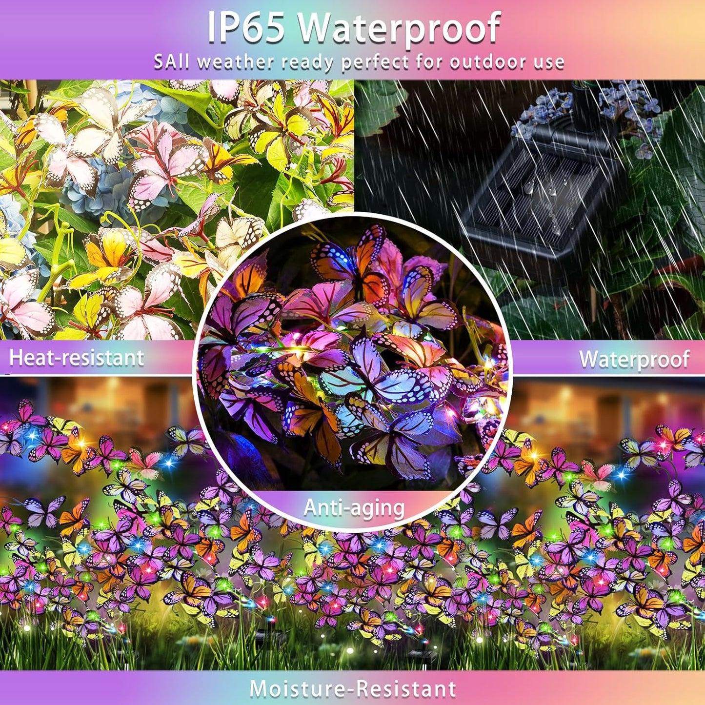 Solar Garden Lights Outdoor, Waterproof Solar Butterfly Lights 4 Pack Willow Vine Light with 80 LED 33 Butterfly Colorful Lighting for Garden Yard Lawn Outdoor Decor, Gift for Mom Women Mother's Day-VerdiqueGarden