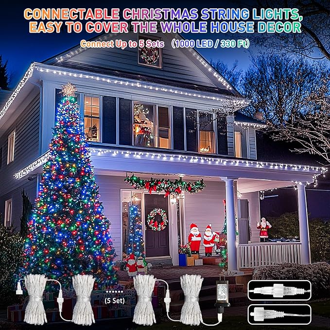 JMEXSUSS 200 LED Christmas String Lights Outdoor Waterproof, 66ft Color Changing String Lights Plug in, Cool White & Multicolor Christmas Lights for Trees Yard Wedding Xmas Party Decorations-VerdiqueGarden