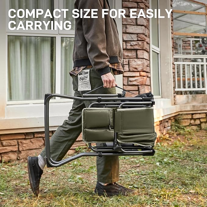 EVER ADVANCED Portable 30.7" Seat Height Tall Folding Camping Chair Directors Chair High Foldable Bar Stool with Side Table for Makeup Artist, Sports Event, Craft Show, Supports 350LBS Green Grey-VerdiqueGarden