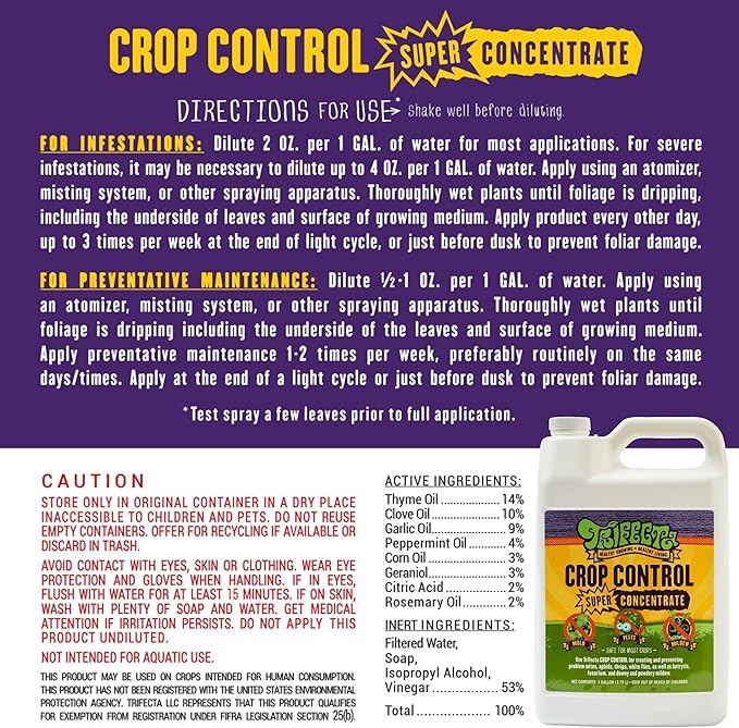 Trifecta Crop Control Super Concentrate All-in-One Natural Pesticide, Fungicide, Miticide, Insecticide, Help Defeat Spider Mites, Powdery Mildew, Botrytis, Mold, and More on Plants - Gallon-VerdiqueGarden