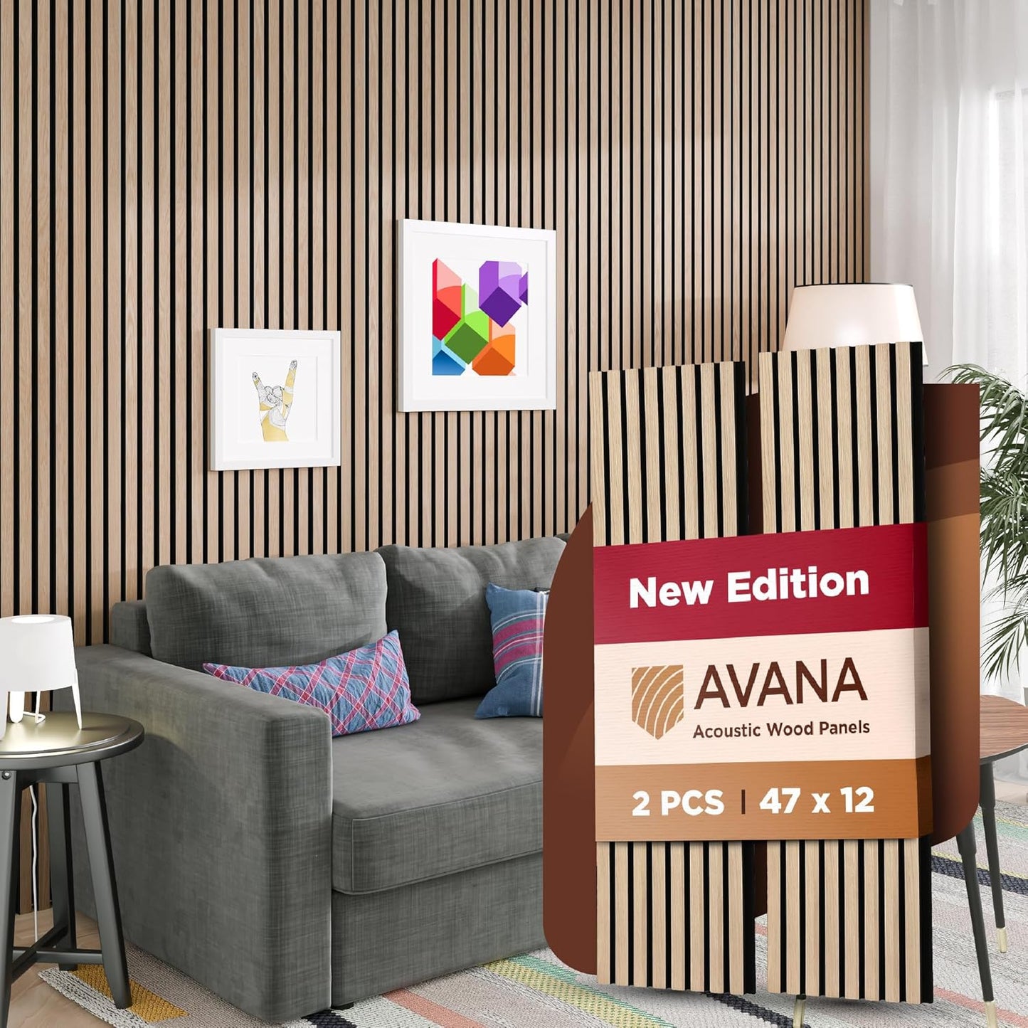 Avana Modern Acoustic Wood Wall Panels – 47.2 X 12.6 Inch White Oak Acoustic Panels 2 PCs – Wall Panels For Interior Wall Decor For Homes, Offices, Studios – Sturdy And Durable Wood Panels For Wall-VerdiqueGarden