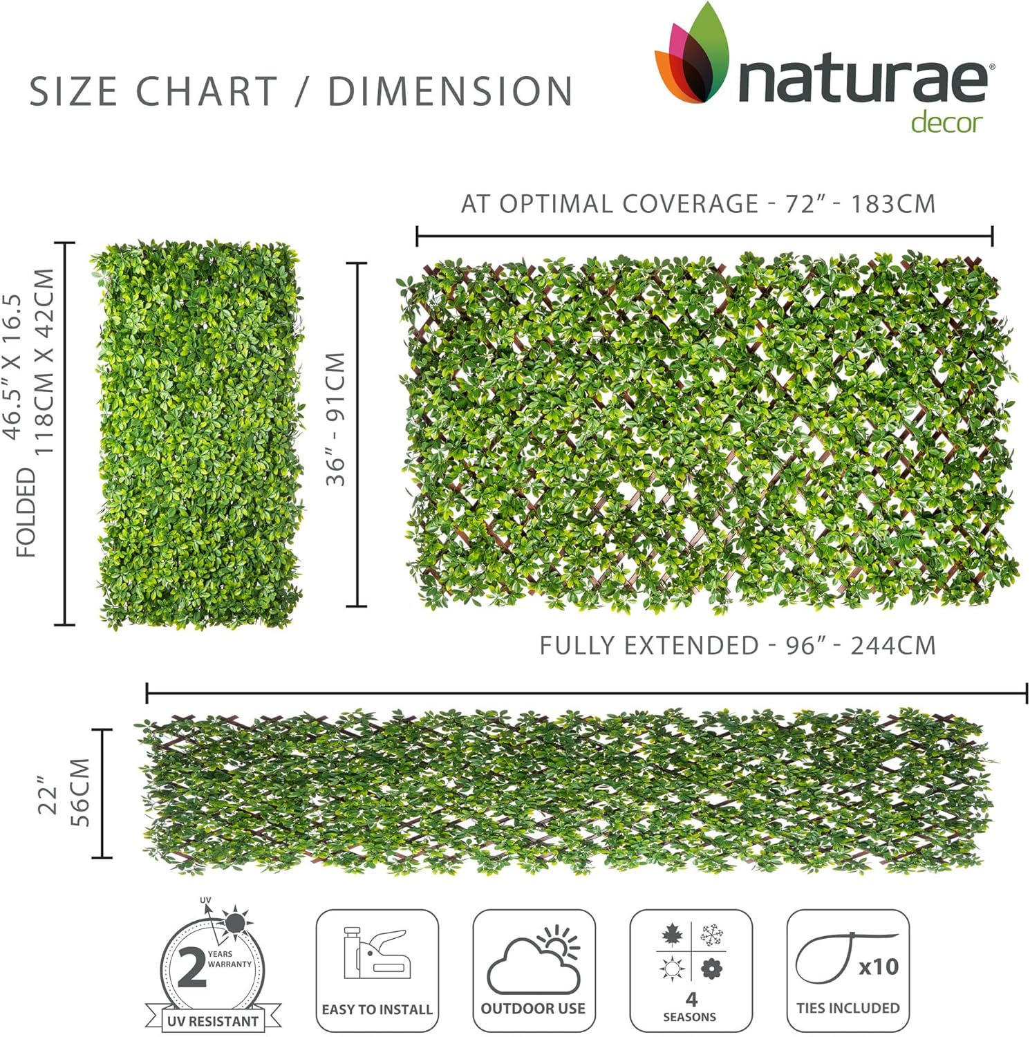 Naturae Decor PVC Expandable Trellis - Outdoor Privacy Screen - Sturdy and Flexible - Realistic Look - 36 in x 72 in - Schefflera Leaves-VerdiqueGarden