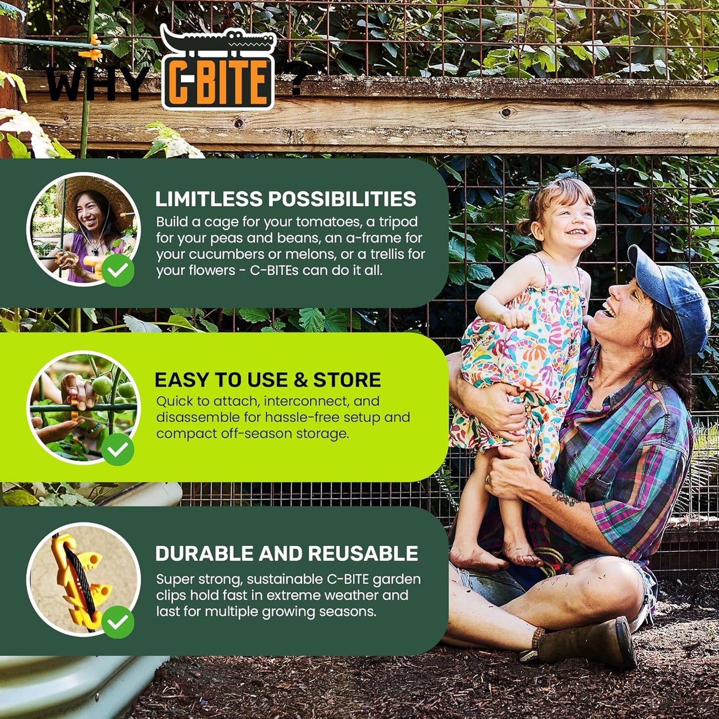 Plant Mixed Color & Size Support Clips | Tomato Cage Connectors for Trellis, Garden Stakes, Wire Fence, Climbing Plants, Vine, Gardening Protection | 50 Lime (5/16") + 50 Green (7/16")-VerdiqueGarden