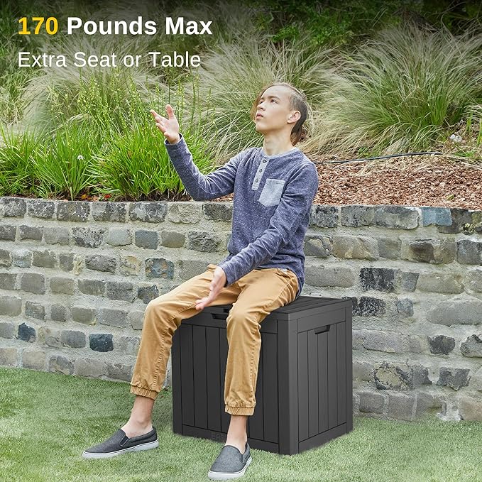 EAST OAK Outdoor Storage Box, 31 Gallon Deck Box, Waterproof Resin Storage Bin for Patio Cushions, Gardening Tools, Accessories, Lockable, UV Resistant, Black-VerdiqueGarden