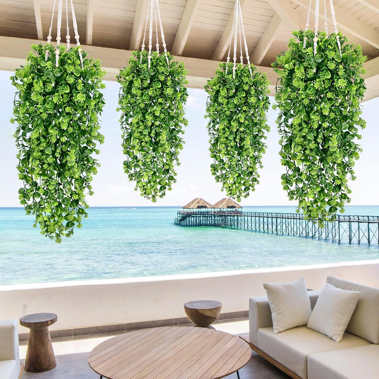 Waipfaru 4Pcs Fake Hanging Plants 3ft Fake Plants UV Resistant Fake Vines Artificial Decor for Indoor Outdoor Party Wall Porch Wedding Decoration,Light Green-VerdiqueGarden