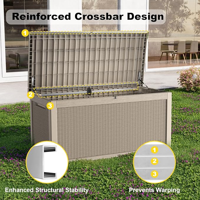 320 Gallon Outdoor Storage Box Waterproof, UV Resistant Resin Deck Box with Hydraulic Rod, Lockable Design and Enhanced Durability for Patio, Garden, and Poolside Use-VerdiqueGarden