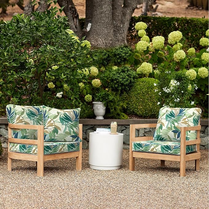 LVTXIII Outdoor Deep Seat Cushion Patio Seat and Back Cushion Set Seasonal Chair Cushion for Dining Arm Chairs, Wicker Chairs and Garden Furniture Decoration, 24"x24"x4", Lush Leaf Green-VerdiqueGarden