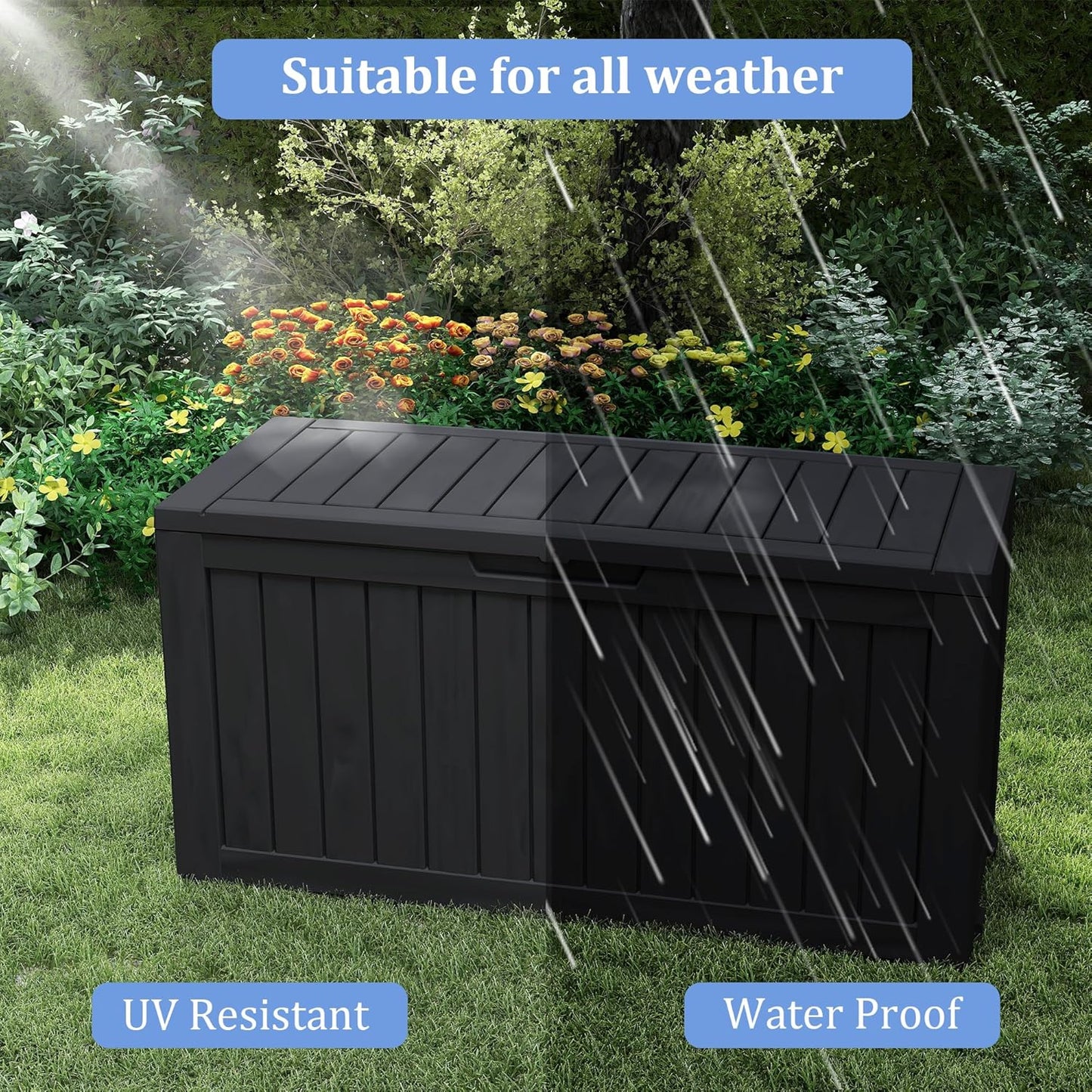 80GAL Black Resin Deck Box - Large Waterproof Storage for Patio Furniture, Pool Floats & Garden Supplies - Lockable, UV-Resistant for Backyards, Pool Decks-VerdiqueGarden