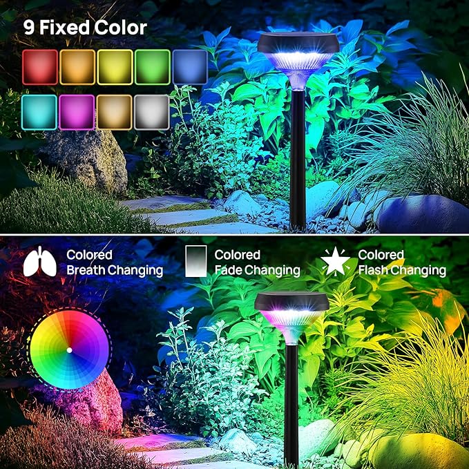 Linkind Solar Pathway Lights 8 Pack, Color Changing Halloween Decorations Outdoor Waterproof, Multicolor+Warm/Cool White Solar Lights for Walkway Pathway Yard Garden Landscape-VerdiqueGarden