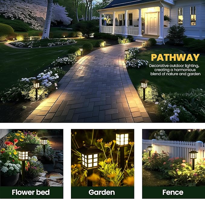 GIGALUMI Solar Outdoor Lights,12 Pack LED Solar Lights Outdoor Waterproof, Solar Walkway Lights Maintain 10 Hours of Lighting for Your Garden, Landscape, Path, Yard, Patio, Driveway-VerdiqueGarden