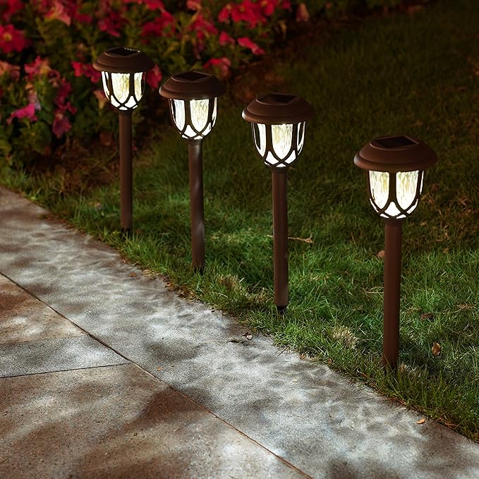 10 Pack Solar Lights Outdoor Decorative Garden Yard Lights for Pathway Walkway Sidewalk Driveway. (Brown, Warm White)-VerdiqueGarden