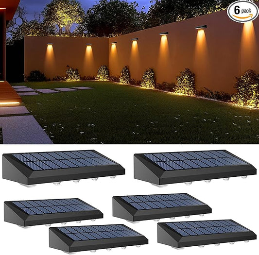 Solar Fence Lights Outdoor Waterproof IP65, 6 Pack Fence Lights Solar Powered 60 Lumens Auto On/Off Step Wall Lights Outside Decorations for Yard, Porch, Patio, Stairs, Pool, Deck, Garden- Warm Light-VerdiqueGarden