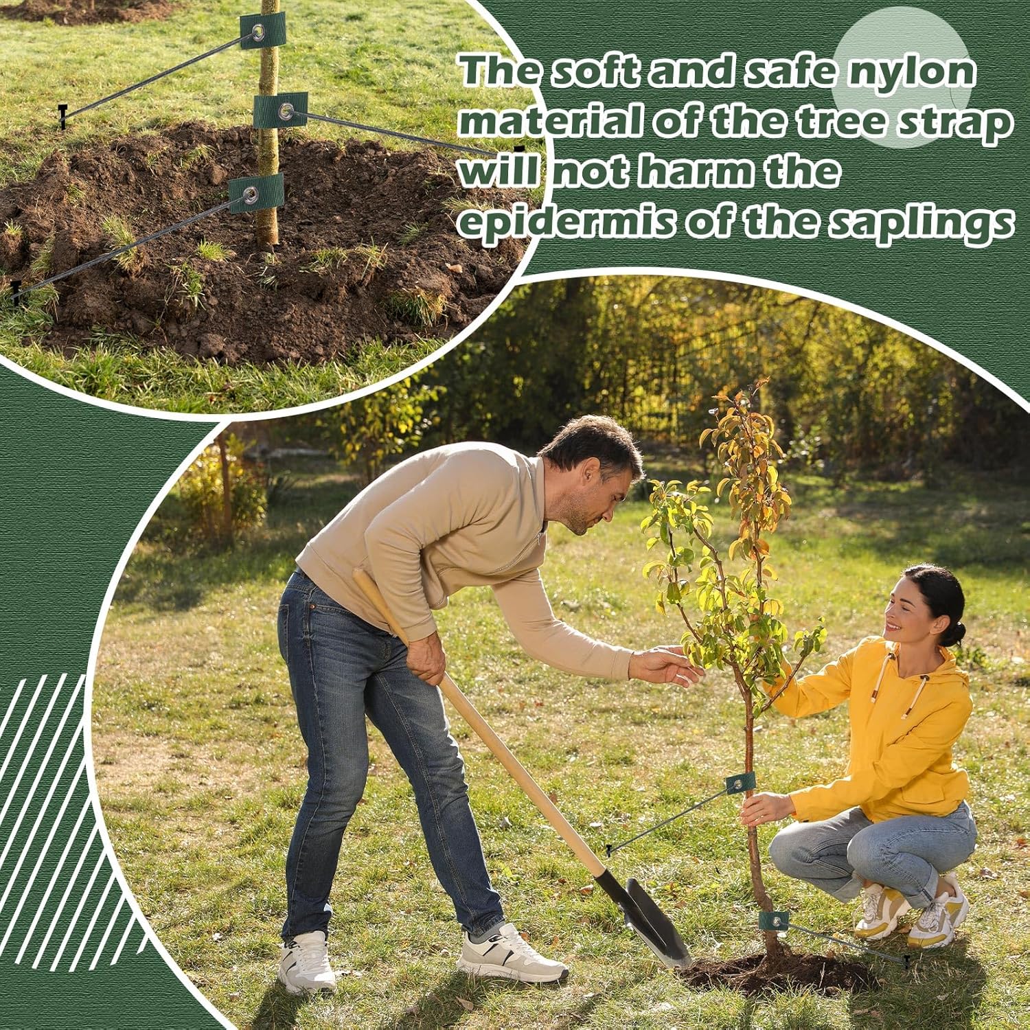 Sintuff 9 Set Heavy Duty Tree Stake Kit 5.91 Inches/ 15 cm Tree Straps for Staking and 13.12 ft/ 4 m Dock Lines Rope for Support Anchoring Home Leaning Plant Straightening Garden Tent (Green)-VerdiqueGarden