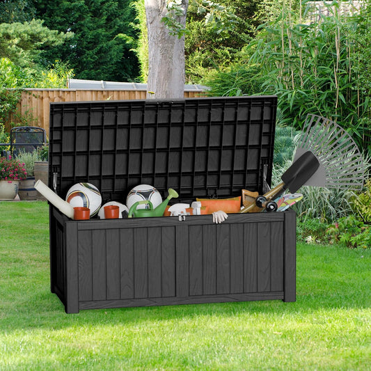 150GAL Black Large - Capacity Outdoor Deck Box with Lockable Compartment – Waterproof, SGS - Shielded UV Resistance, Ideal for Storing Large Patio Furniture Sets & Seasonal Decor-VerdiqueGarden