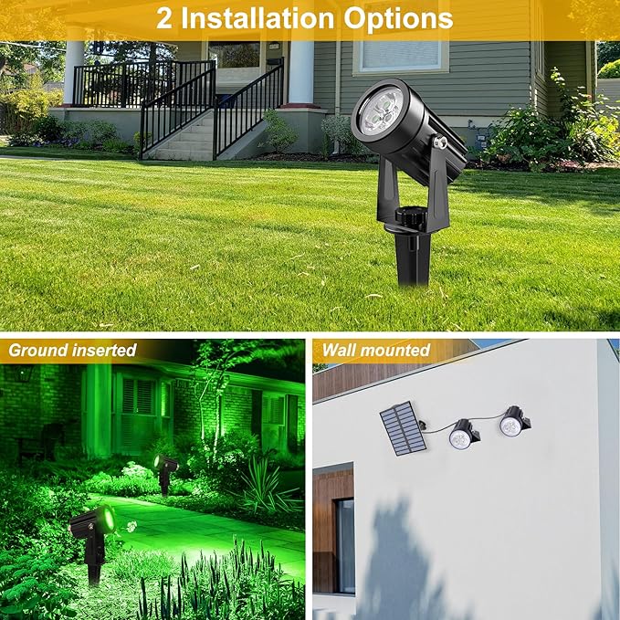 Green Solar Spot Lights Outdoor, 2 Pack Solar Landscape Spotlights IP65 Waterproof 9.8ft Cable, Auto On/Off Outdoor Wall Lights for Garden Yard Driveway Porch Walkway Pool (1-in-1)-VerdiqueGarden