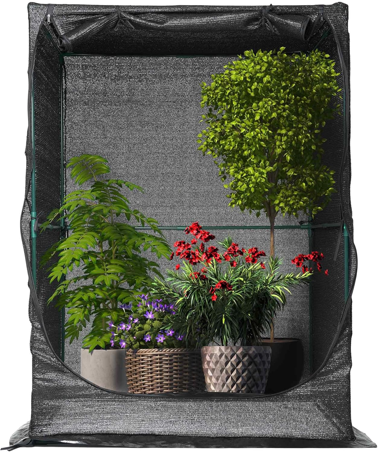 Portable Large 4'x4' Sunshade Cloth Gardening Net,Easy Set up Crops Shade Net 5.7FT Tall Cover, UV Resistant Plant 80% Sunblock for Vegetables,Fruits and Mini Flower Pot with Stakes-VerdiqueGarden