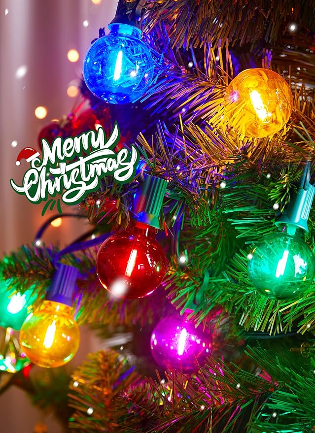 Brightown 50 Pack Multicolor G40 LED Christmas Replacement Light Bulbs, UL Listed, 1 Watt E12/C7 Candelabra Base Plastic Shatterproof LED Globe Edison Bulbs, Easily Screw in Strings Spools Strands-VerdiqueGarden