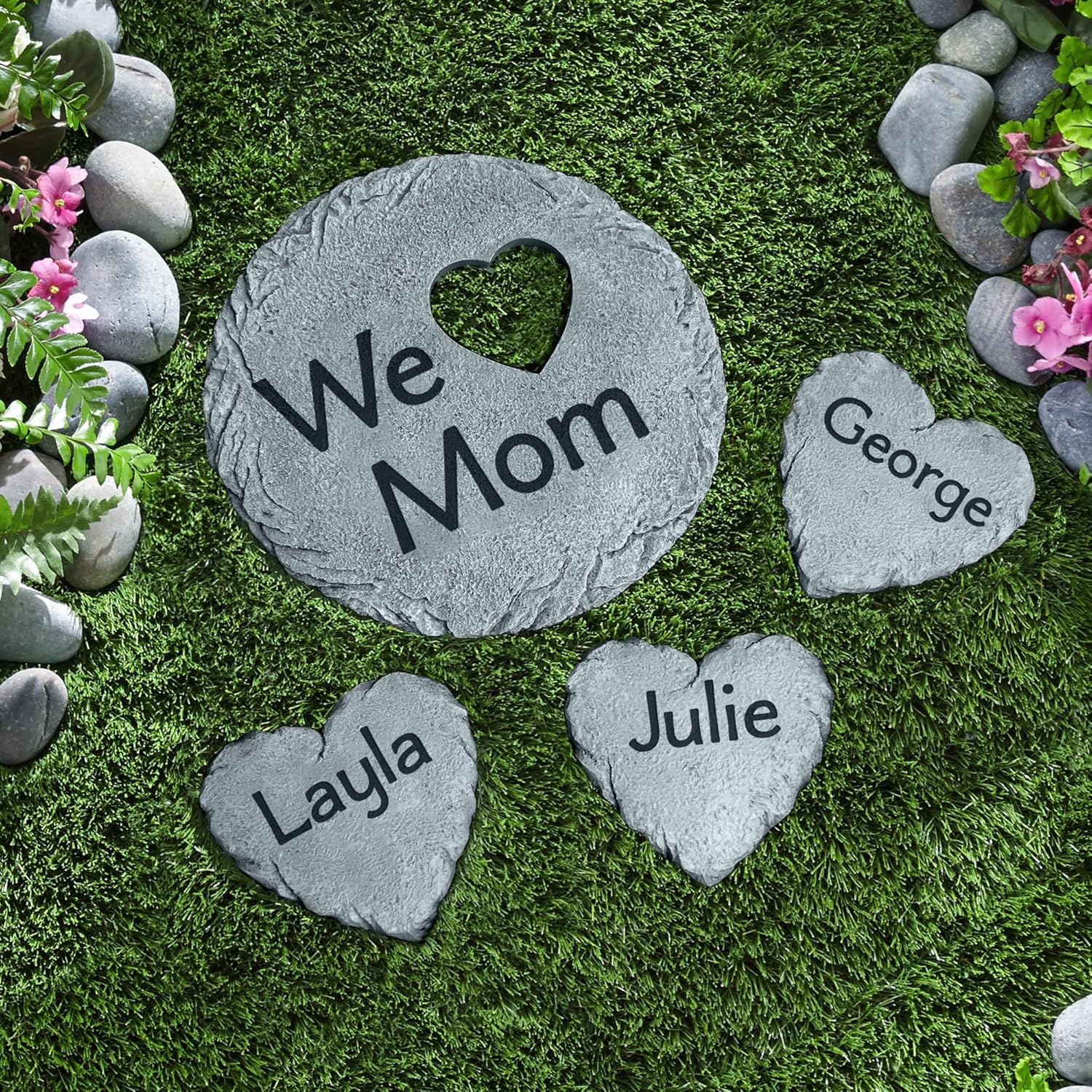 Let's Make Memories Personalized Garden Stone - Resin - Custom Garden Décor - Round Stone with Heart Cutout - for Dad - for Father's Day-VerdiqueGarden