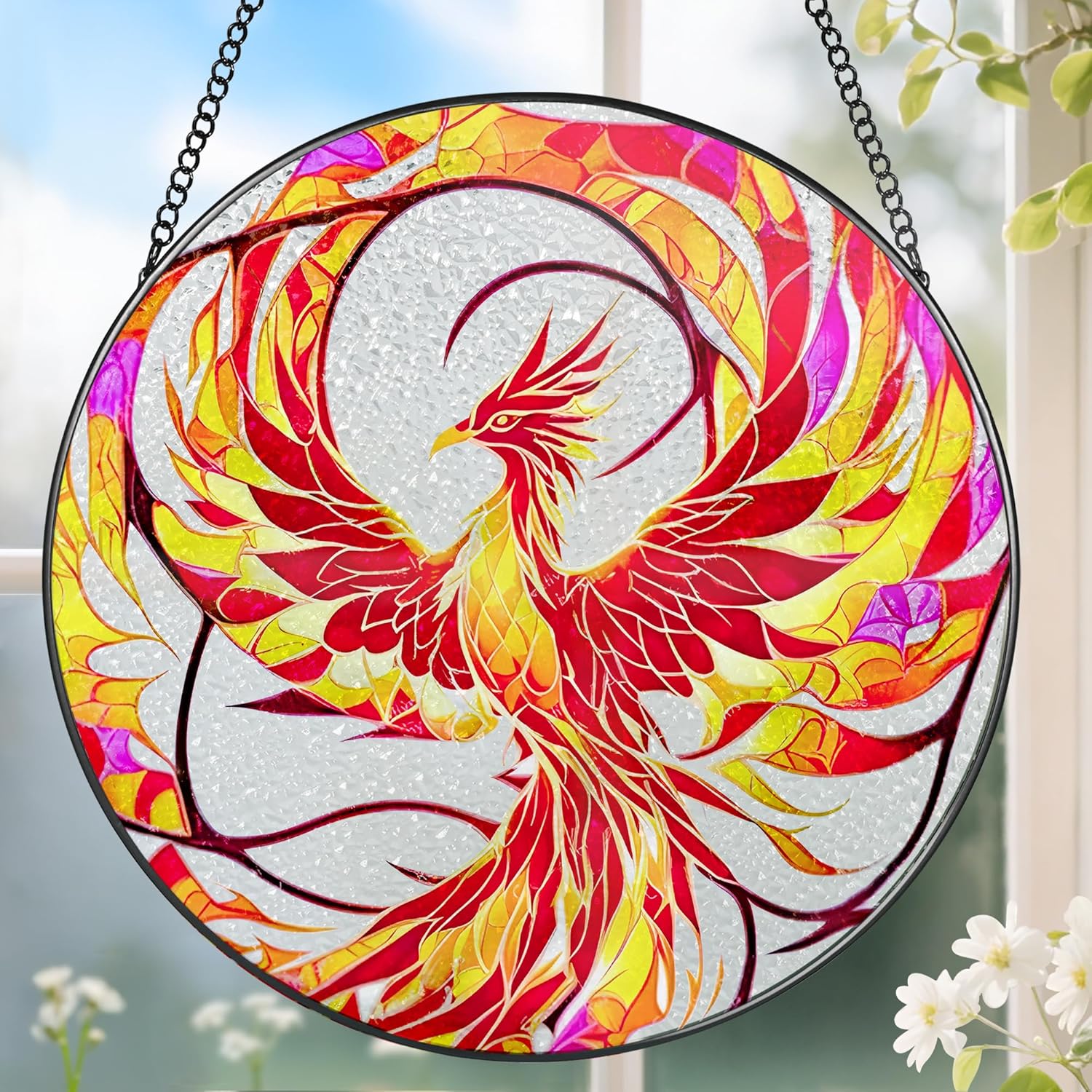 Stained Glass Window Hanging, Stained Glass Suncatcher, Phoenix Sun Catcher, Window Decor, Phoenix Gift, Gifts for Mothers Day, Christmas or Birthday Gift, Gifts for Her Mom Grandmother Daughter-VerdiqueGarden