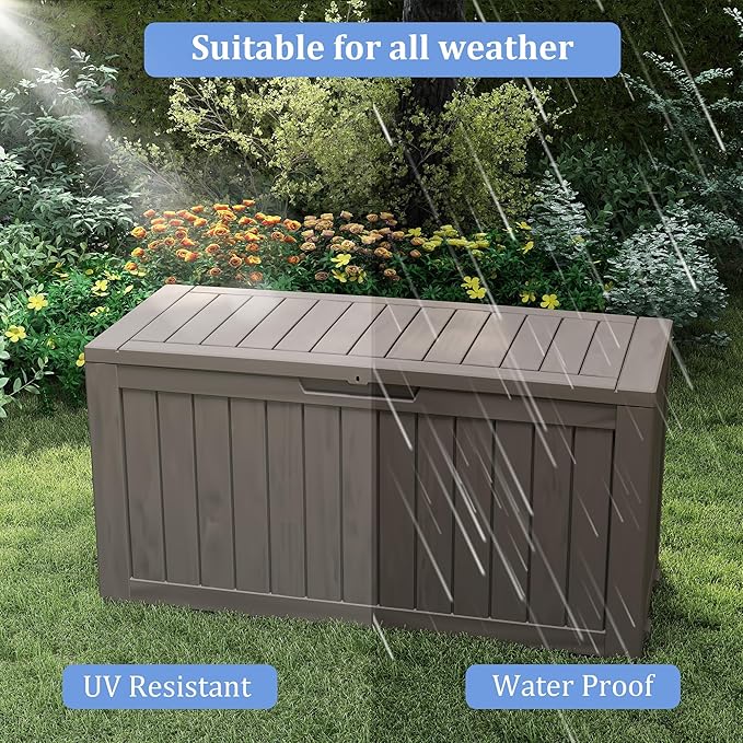 90 Gallon Outdoor Cushion Storage - Waterproof Deck Boxes for Outdoor, Space-Saving Deck Box with Lock for Patio/Pool Accessories, UV-Resistant Resin, Granite Grey-VerdiqueGarden