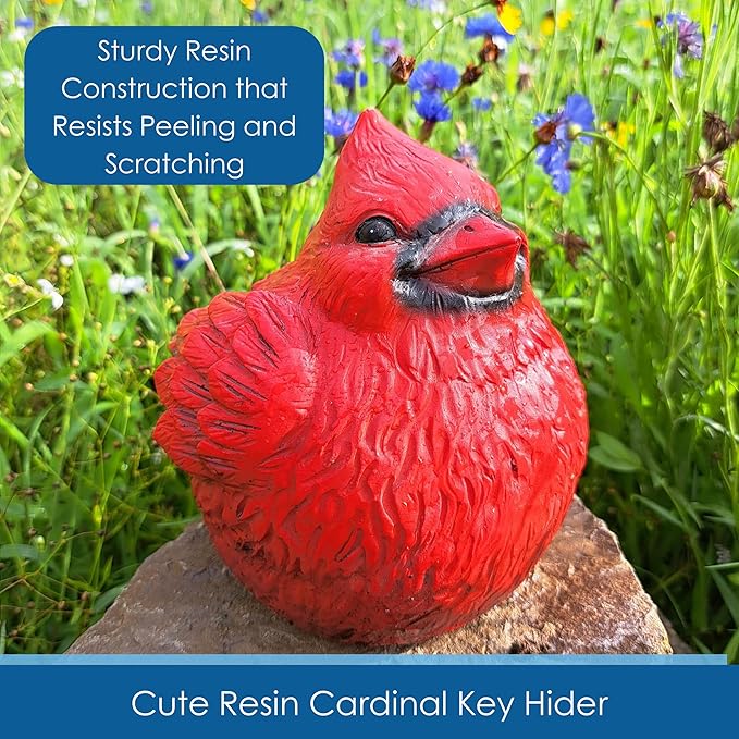 Stocky Cardinal Garden Statue and Key Hider - Hides a Secret Extra Hidden Key Outside in Garden, Yard or Porch-VerdiqueGarden