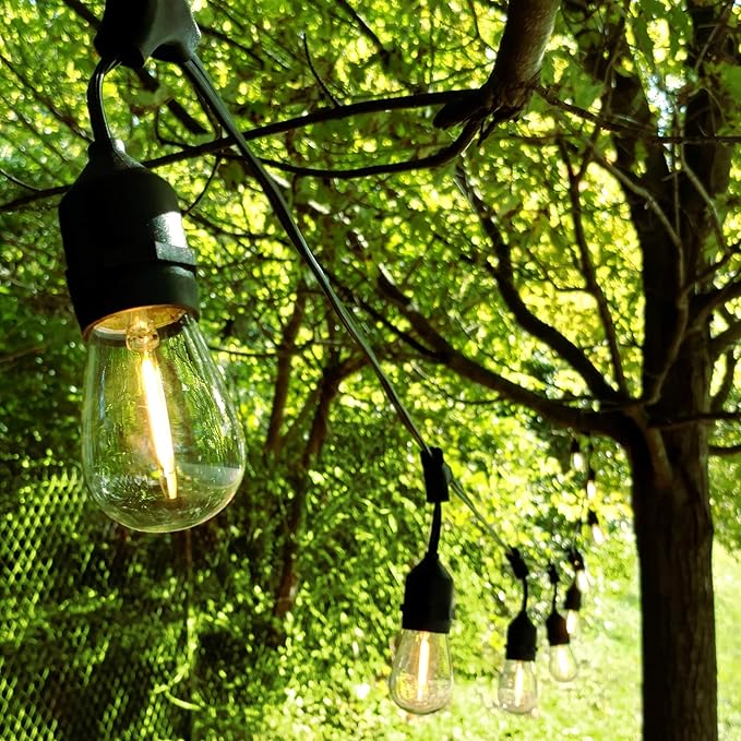 Hometown Evolution, Inc. 100 Foot E26 LED Outdoor Commercial String Lights with 50 Suspended Sockets and S14 LED Filament 1 Watt Bulbs-VerdiqueGarden