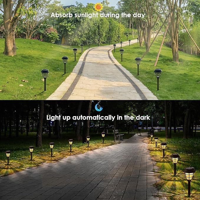10 Pack Solar Pathway Lights Outdoor - Bright Solar Powered Garden Lights with 3000K Warm LED, Auto On/Off Waterproof Path Lights Decorative, Landscape Lighting for Yard Patio Walkway Driveway-VerdiqueGarden