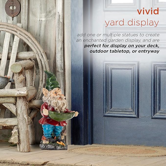 Alpine Corporation 16" Tall Outdoor Garden Gnome and Bird Feeder Yard Statue Decoration-VerdiqueGarden