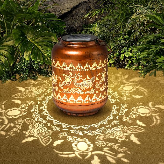 Bee Solar Lanterns Outdoor Hanging Waterproof Bee Garden Decor Christmas Gifts for Women Mom Grandma Metal Solar Lights Decoration Outside for Yard, Patio,Pathway Landscape-VerdiqueGarden