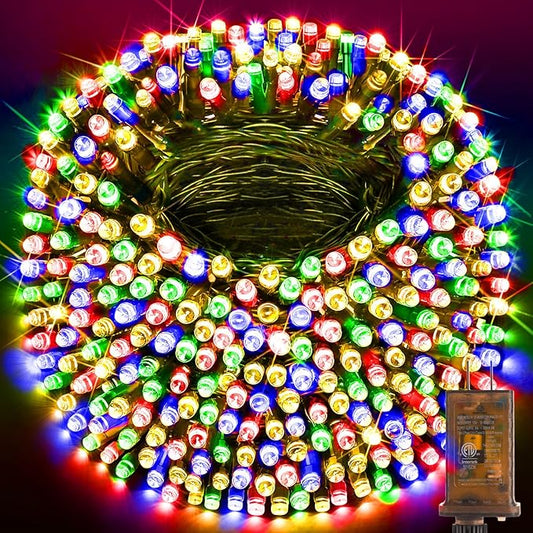 KNONEW 600FT 1500 LED Christmas String Lights Outdoor Green Wire Fairy Light 8 Modes & Timer Plug in Waterproof for Xmas Yard Tree Wedding Party Holiday Decorations(Multicolor)-VerdiqueGarden