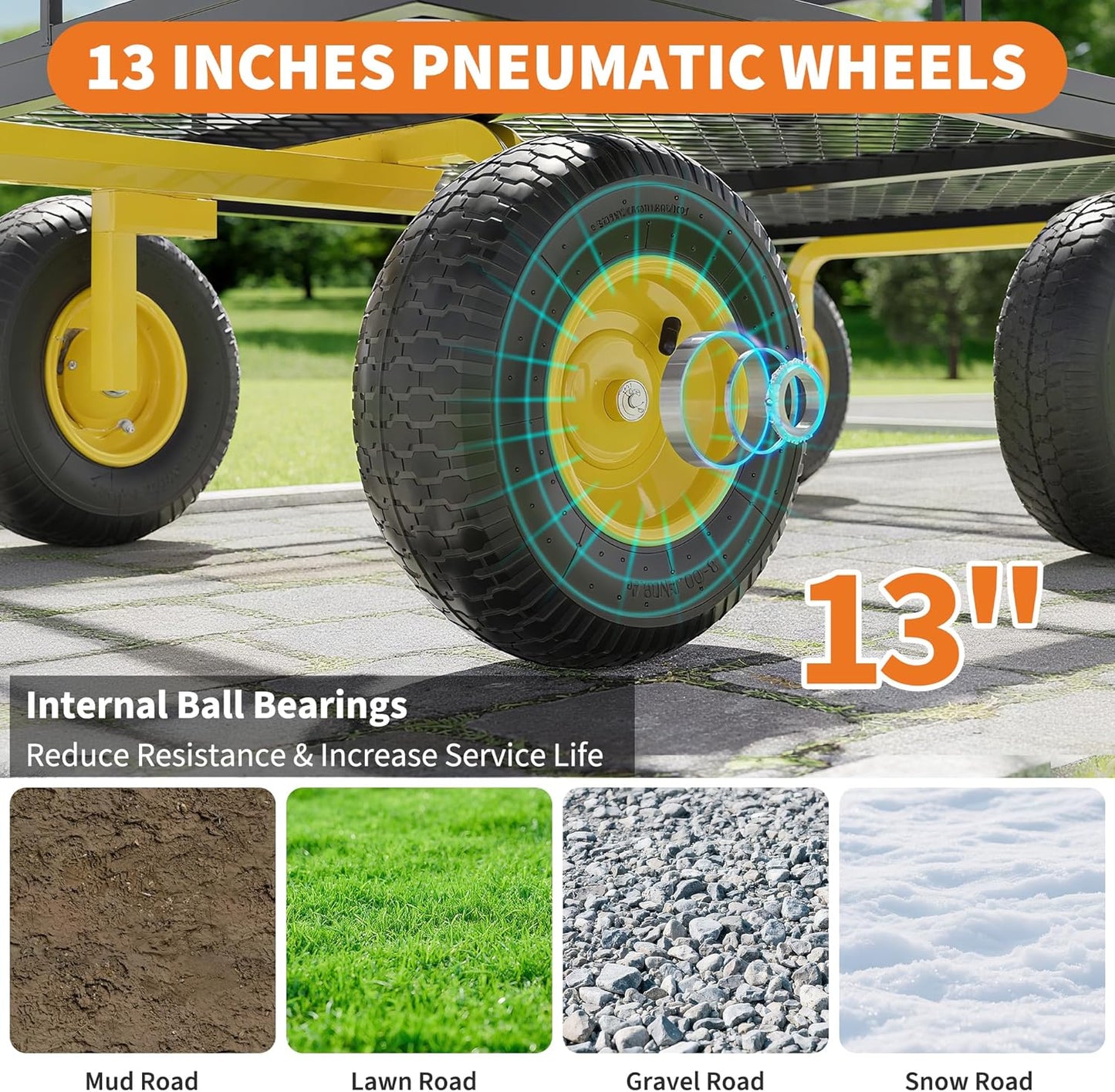 3-in-1 Heavy-Duty Steel Garden Cart, 1200 Lbs Garden Wagon, with 13 Inch All-Terrain Tires and Removable Mesh Side Panels, 180° Rotating Handle, Metal Multi-Function Carts, Outdoor Gardens Wagon Cart-VerdiqueGarden