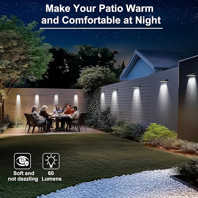 Solar Fence Lights Outdoor Waterproof IP65, 12 Pack Fence Lights Solar Powered 60 Lumens Auto On/Off Step Wall Lights Outside Decorations for Yard, Porch, Patio, Stairs, Pool, Deck, Garden-White Light-VerdiqueGarden