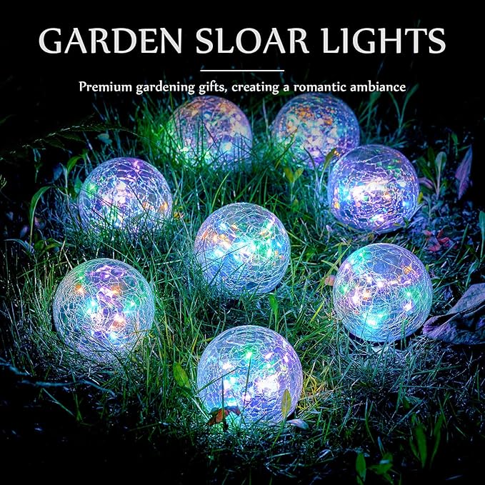 Honoson Decorative Solar Globe Lights Outdoor Waterproof LED Cracked Glass Ball Lights for Pathway, Walkway, Garden, Yard, Lawn Decoration(4 Pcs,3.9 Inch)-VerdiqueGarden
