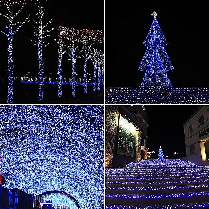 164ft 500 LED Blue White Christmas Lights Outdoor,8 Modes String Light Indoor Bedroom,Clear Wire Twinkle Lights Plug in for Christmas Outside Tree Yard Wedding Decorations(164FT,Blue&White)-VerdiqueGarden