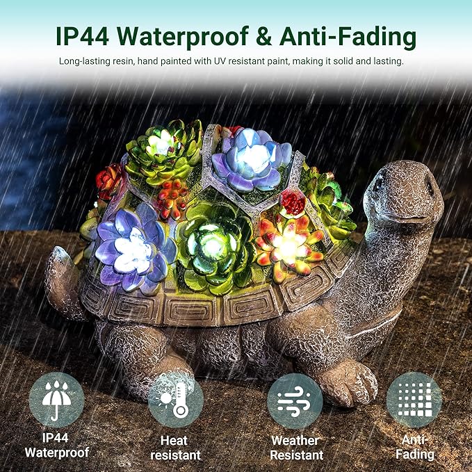 GIGALUMI Solar Garden Statues Turtle Figurine Lights for Outside, Yard Decorations Outdoor, Garden Decor Unique Birthday Housewarming Gifts for Mom, Women for Mothers Day-VerdiqueGarden