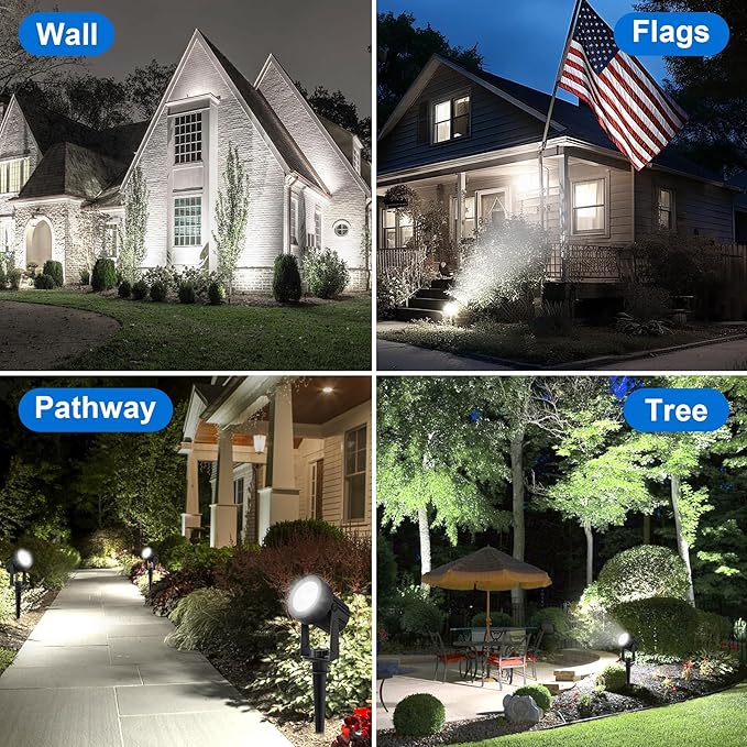 Solar Spot Lights Outdoor, 4-in-1 Solar Landscape Spotlight Waterproof 9.8ft Cable, 5W 3000mAh, Auto ON/Off Adjustable Solar Wall Lights for Yard, Ground, Garden, Pool, Lawn (Cold White)-VerdiqueGarden